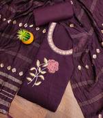 Women's voilet heavy multi thread embroidery jaam cotton dress material