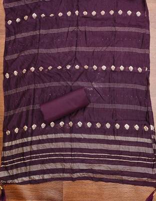 Women's voilet heavy multi thread embroidery jaam cotton dress material 4