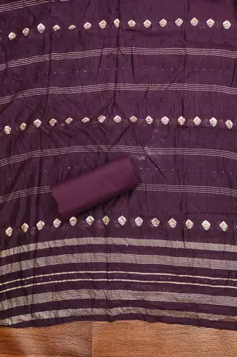Women's voilet heavy multi thread embroidery jaam cotton dress material