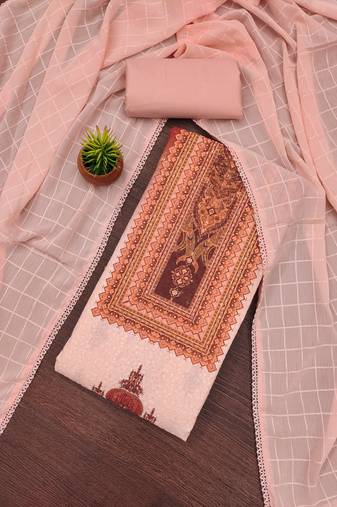 Women's multi unstitched heavy multi thread sequence embroidery pc cotton dress material 
