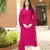 Dark-pink hand embroidery art silk stitched asymmetrical  palazzo kurta & dupatta 