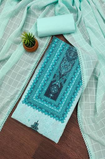 Women's multi unstitched heavy multi thread sequence embroidery pc cotton dress material 