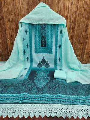 Women's multi heavy multi thread sequence embroidery pc cotton dress material 3
