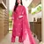 Pink hand embroidery art silk stitched straight cut trouser kurta & dupatta 