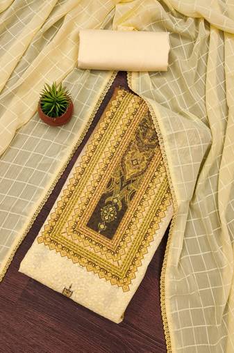 Women's multi unstitched heavy multi thread sequence embroidery pc cotton dress material 