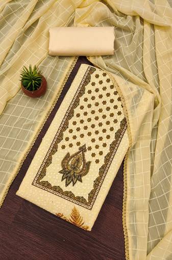 Women's multi unstitched heavy multi thread embroidery pc cotton dress material 