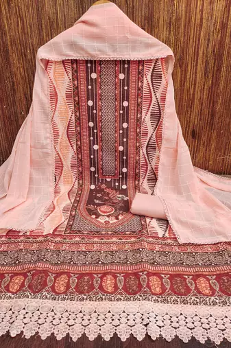 Women's multi heavy multi thread sequence embroidery pc cotton dress material