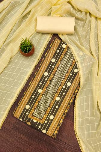 Women's multi unstitched heavy multi thread sequence embroidery pc cotton dress material 