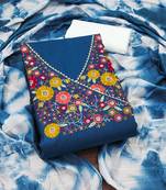 Women's blue fancy multi thread embroidery magic slub dress material