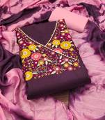 Women's voilet fancy multi thread embroidery magic slub dress material