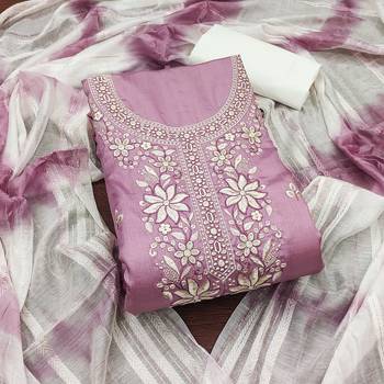 Women's levender sequence embroidery zora silk cotton dress material 1
