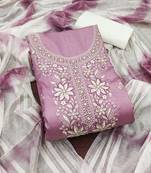 Women's levender unstitched sequence embroidery zora silk cotton dress material 