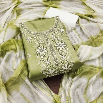Women's light green sequence embroidery zora silk cotton dress material 1