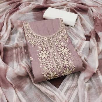 Women's purple sequence embroidery zora silk cotton dress material 1