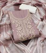 Women's purple unstitched sequence embroidery zora silk cotton dress material 