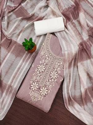 Women's purple sequence embroidery zora silk cotton dress material 4