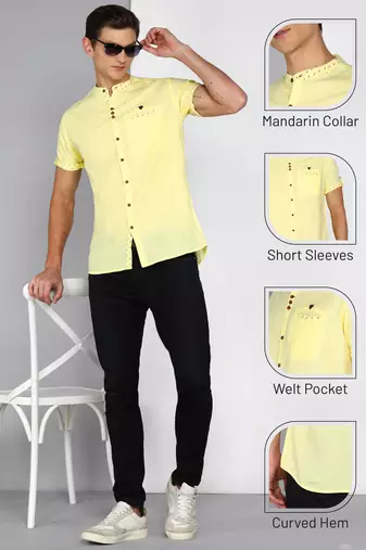 men's mandarin collar linen cotton party casual shirt | indowestern shirt for men