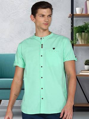 men's mandarin collar linen cotton party casual shirt | indowestern shirt for men 1