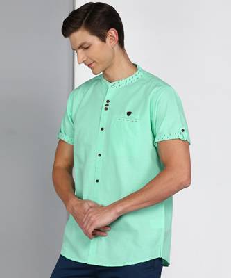 men's mandarin collar linen cotton party casual shirt | indowestern shirt for men 3