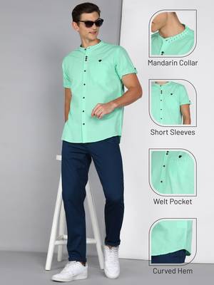 men's mandarin collar linen cotton party casual shirt | indowestern shirt for men 5