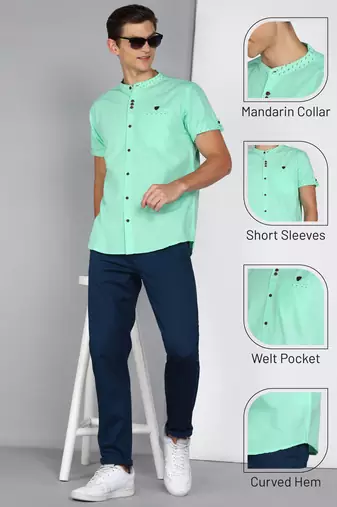 men's mandarin collar linen cotton party casual shirt | indowestern shirt for men