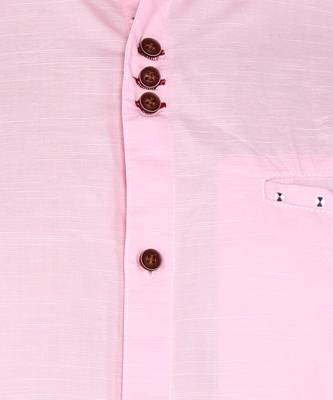 men's baby pink mandarin collar linen cotton party casual shirt | indowestern shirt for men 4