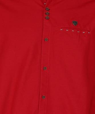 men's berry red mandarin collar linen cotton party casual shirt | indowestern shirt for men 4