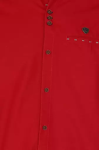 men's berry red mandarin collar linen cotton party casual shirt | indowestern shirt for men