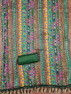 Women's light green sequence embroidery zora silk cotton dress material 4