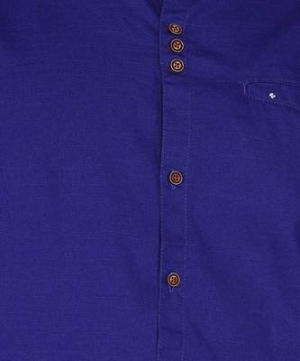 men's royal blue mandarin collar linen cotton party casual shirt | indowestern shirt for men 4