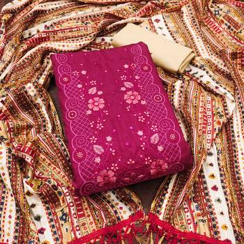 Women's pink sequence embroidery zora silk cotton dress material 1