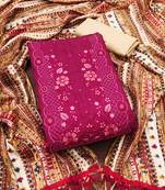 Women's pink unstitched sequence embroidery zora silk cotton dress material 