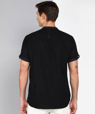 men's black mandarin collar linen cotton party casual shirt | indowestern shirt for men 2