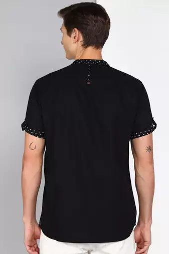 men's black mandarin collar linen cotton party casual shirt | indowestern shirt for men