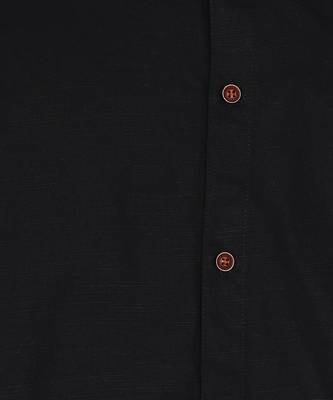men's black mandarin collar linen cotton party casual shirt | indowestern shirt for men 4
