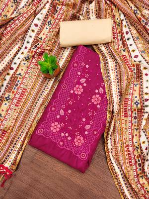 Women's pink sequence embroidery zora silk cotton dress material 3
