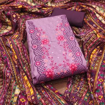 Women's purple sequence embroidery zora silk cotton dress material 1