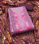 Women's purple unstitched sequence embroidery zora silk cotton dress material 