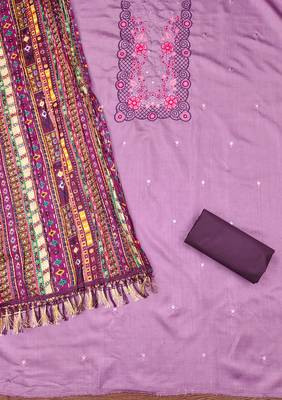 Women's purple sequence embroidery zora silk cotton dress material 2