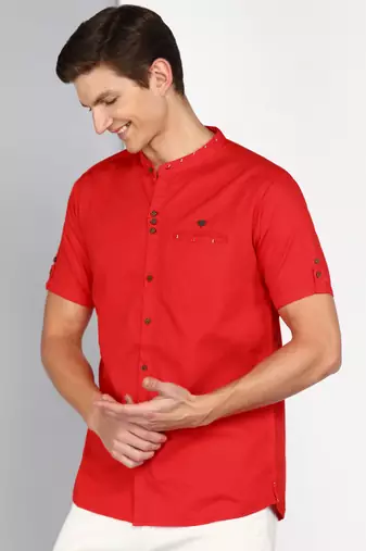 men's linen cotton mandarin collar party casual shirt | indowestern shirt for men