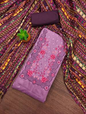 Women's purple sequence embroidery zora silk cotton dress material 3