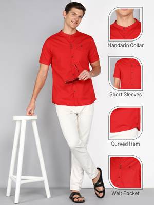 men's linen cotton mandarin collar party casual shirt | indowestern shirt for men 5