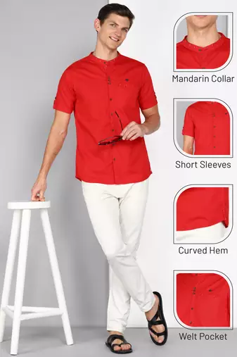 men's linen cotton mandarin collar party casual shirt | indowestern shirt for men