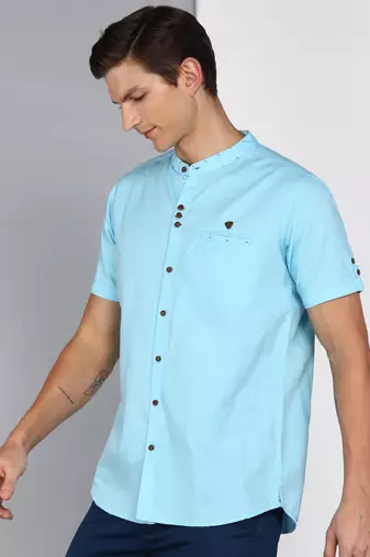 men's linen cotton casual shirt | chinese collar shirt | indowestern casual shirt