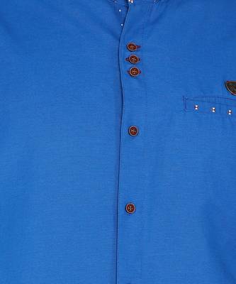 men's royal blue mandarin collar linen cotton party casual shirt | indowestern shirt for men 4