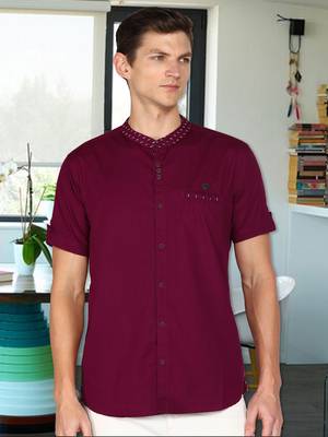 men's linen cotton mandarin collar party casual shirt | indowestern shirt for men 1