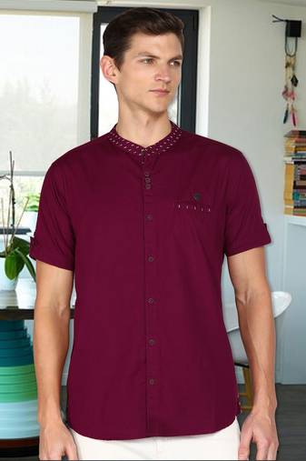 men's linen cotton mandarin collar party casual shirt | indowestern shirt for men