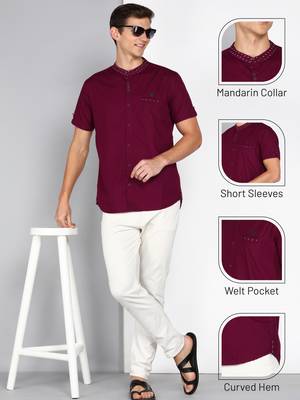 men's linen cotton mandarin collar party casual shirt | indowestern shirt for men 5