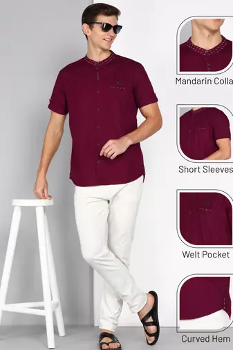men's linen cotton mandarin collar party casual shirt | indowestern shirt for men