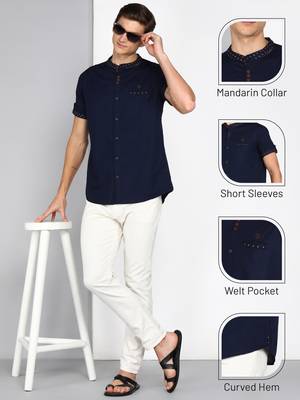 men's linen cotton mandarin collar party casual shirt | indowestern shirt for men 5